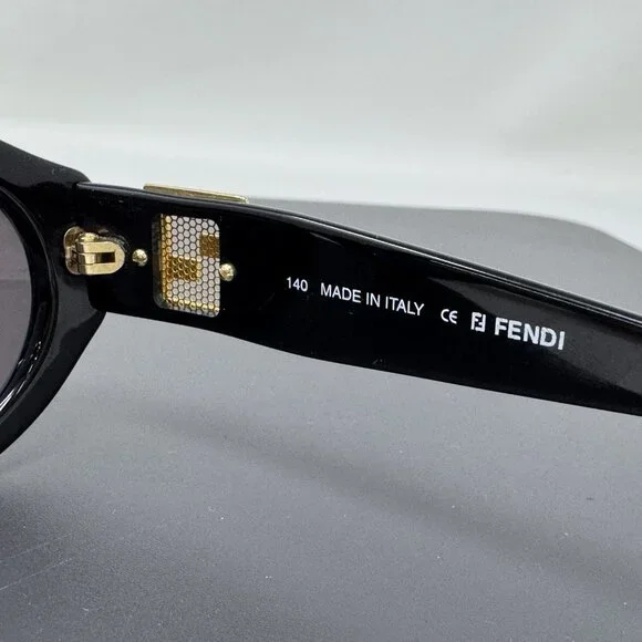 Fendi FS 173 Ebony Oval Black Vintage Side Gold Mesh Sunglasses Frame Only